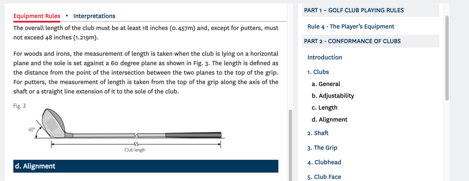 USGA measurement for putter putter lenght